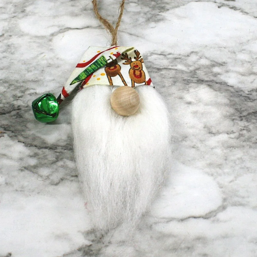 HAND CRAFTED Gnome Christmas Ornaments Set of 3 - White Christmas Mixed Print